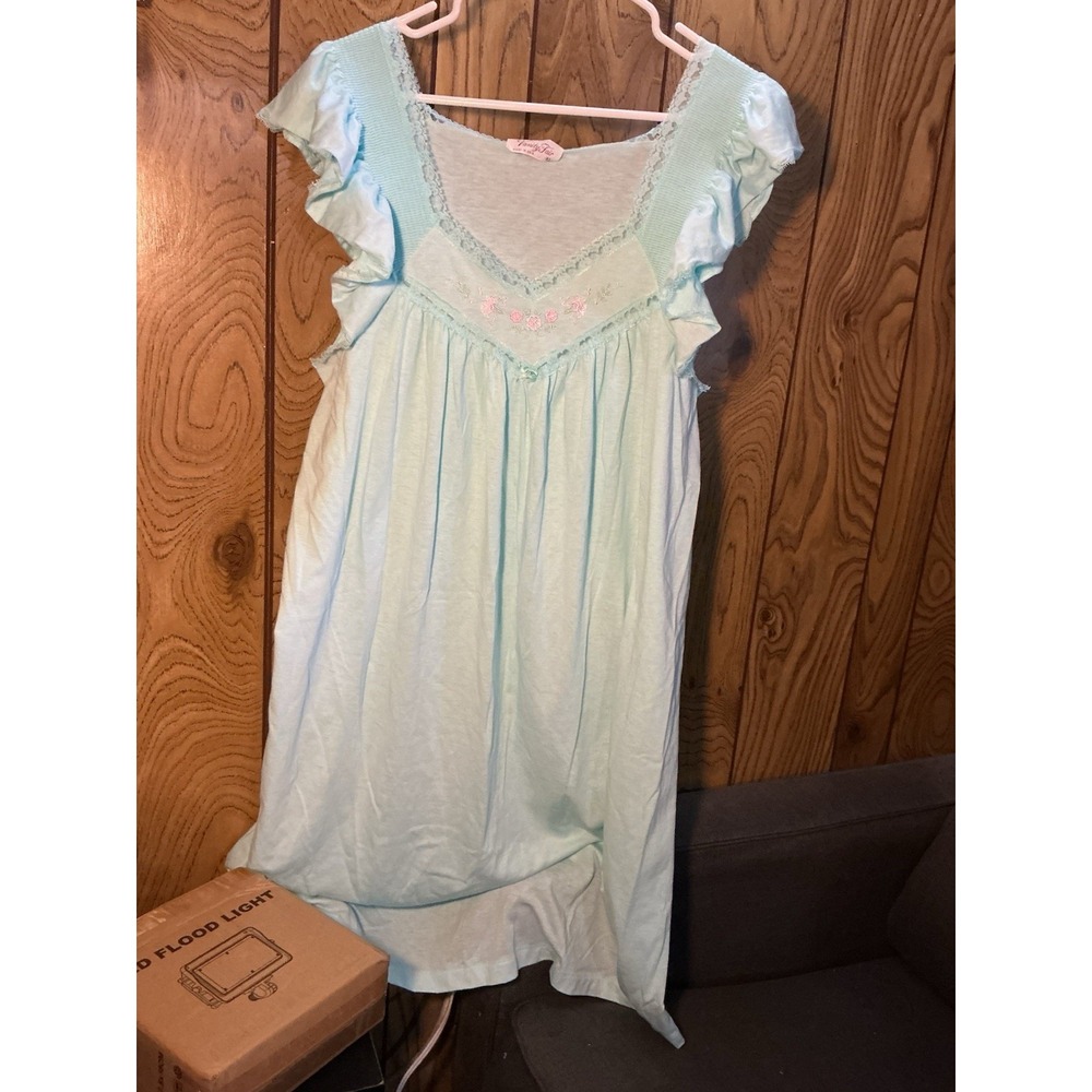 Vintage Vanity Fair Blue Pink Lace Trim Nightgown Size XL Made in USA 70s - Picture 3 of 11